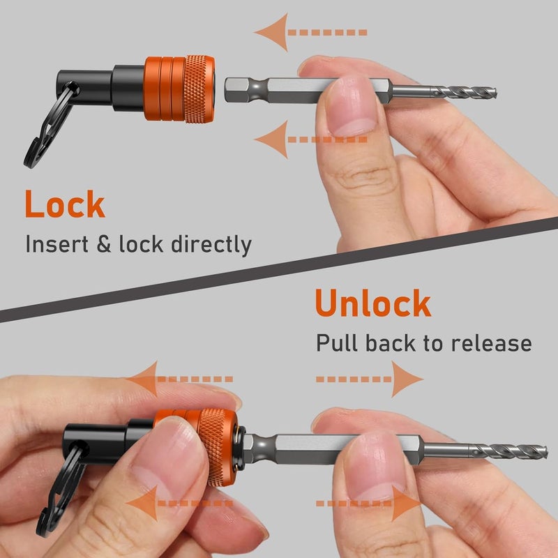 VALKYNOS Enhanced Non-Slip Bit Holder Key Chain 6pc, 1/4 Inch Hex Shank Bit Holders, Impact Bits Holder for Screwdriver & Drill bits, Quick Release Bit Holder w/Black Keychain, Cool Gifts for Men, Orange - Image 4